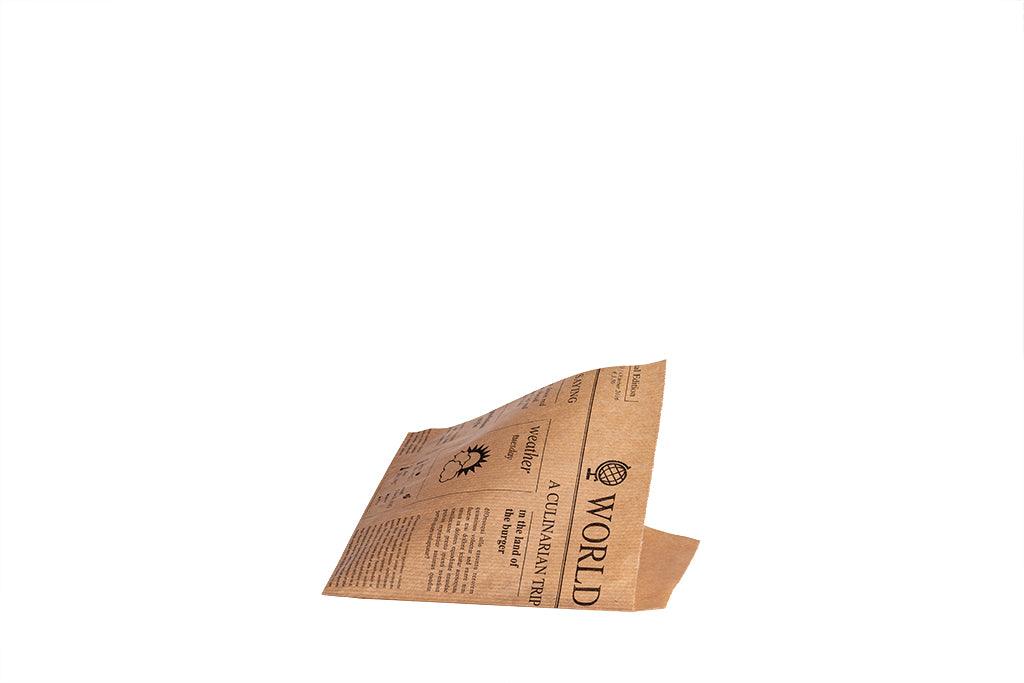 Hamburgertasche, Burger-Beutel, Snacktasche, Newsprint, braun, 15 x 16 cm